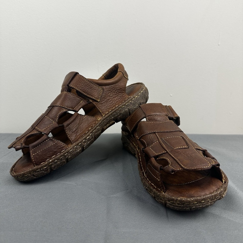 Born‎ Sandal Mens 8M Brown Cabot Hook & Loop Peep Toe Casual Comfort Leather